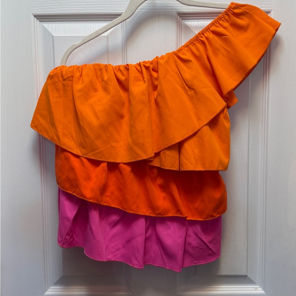 SHEIN Orange Ruffled One-Shoulder Top